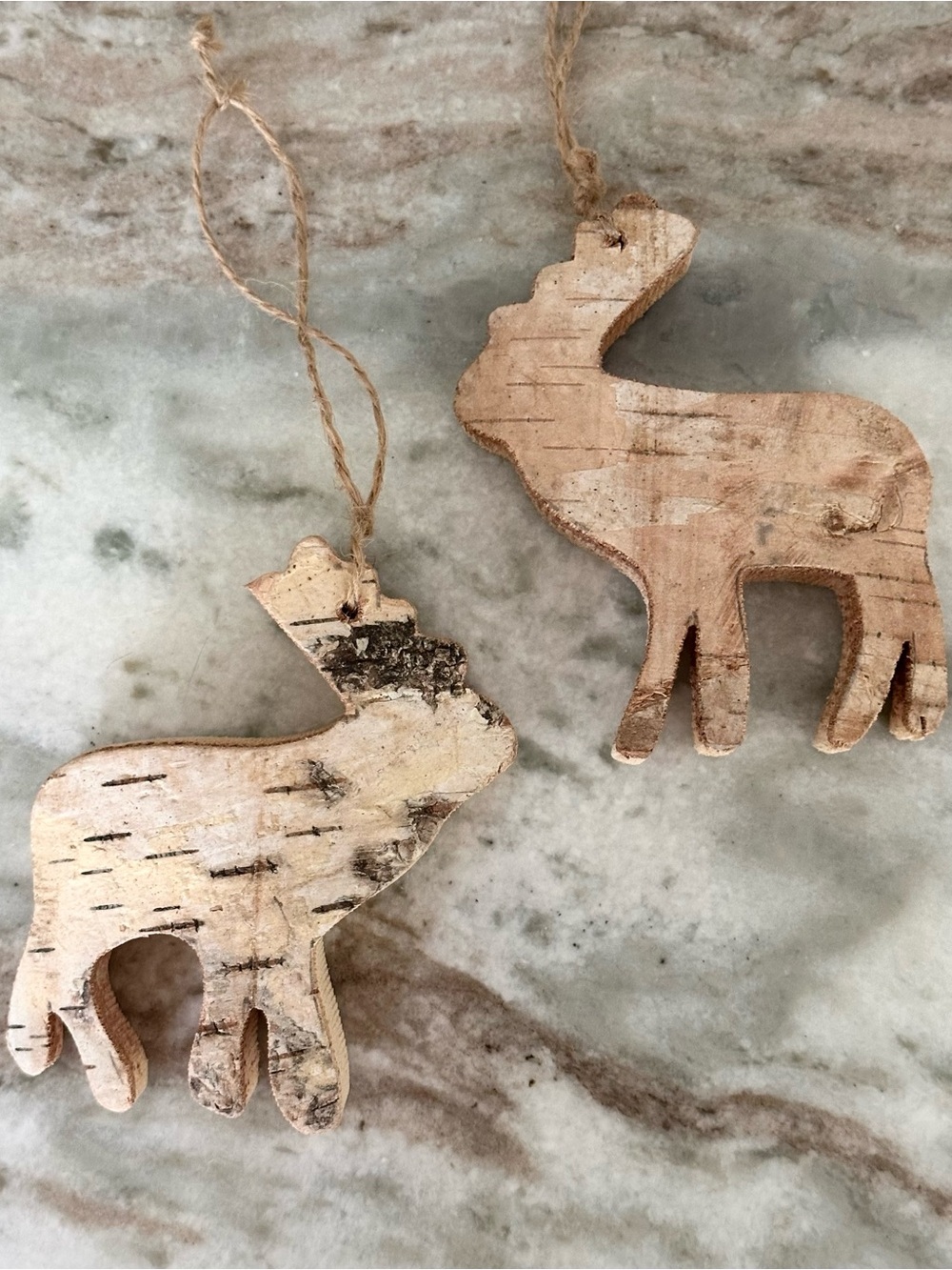 Rustic Natural Birch Wood Reindeer Ornaments - Holiday / Christmas / Cabin Decor